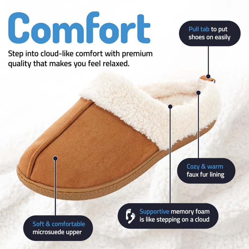Floopi House Slippers for Women, Fur Lined Clog Womens Slippers Cozy Memory Foam with Indoor & Outdoor Anti Skid Sole (L, Chestnut-301) - Image 3